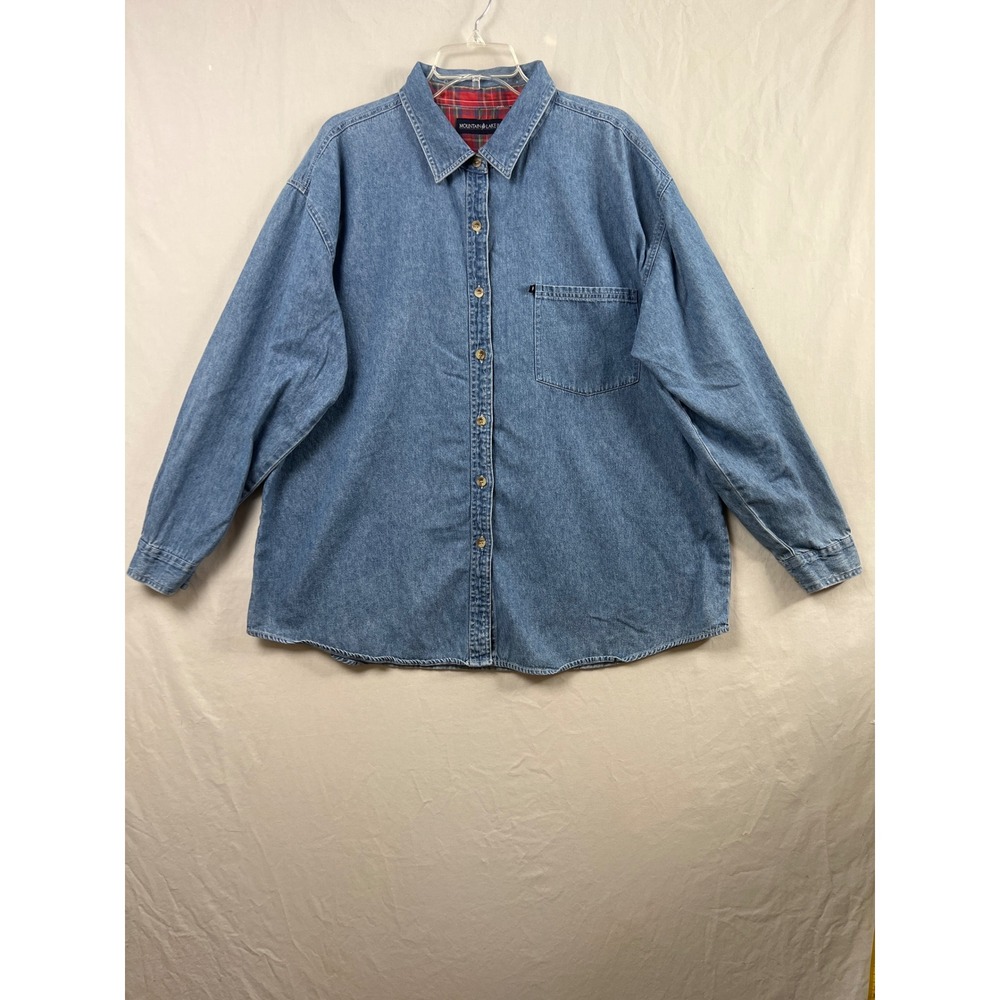 Mountain Lake II Denim Shirt Womens 2X Blue Plaid Lined Long Sleeve Button Up